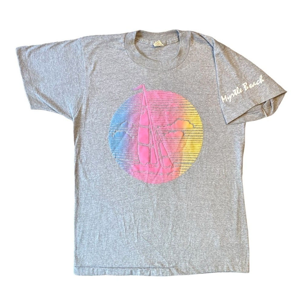 Vintage 80s Screen Star Single Stitch Myrtle Beach Pastel Sunset Sailboat Tshirt